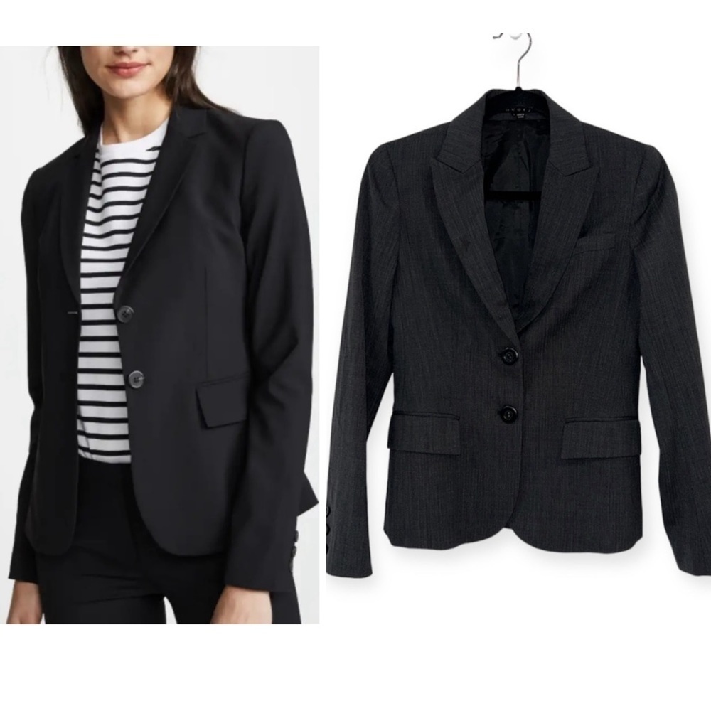 THEORY Gray Wool Single Breasted Single Vent Notch Lapel Blazer size 4